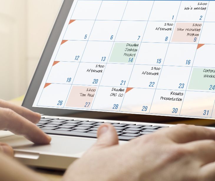 calendar on a computer screen