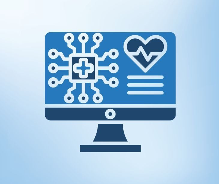 computer with heart and ai icon