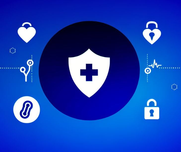healthcare symbol surrounded by security icons