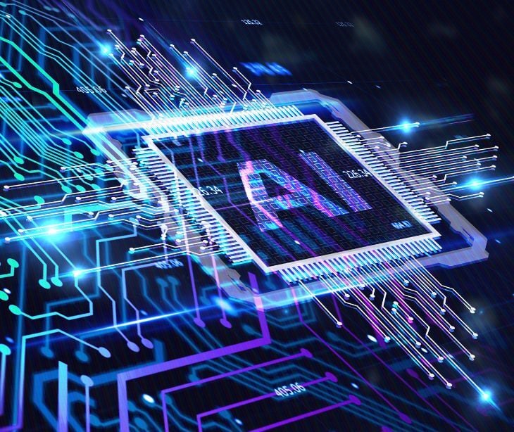 Image of what looks like a computer chip with "AI" written on it. 