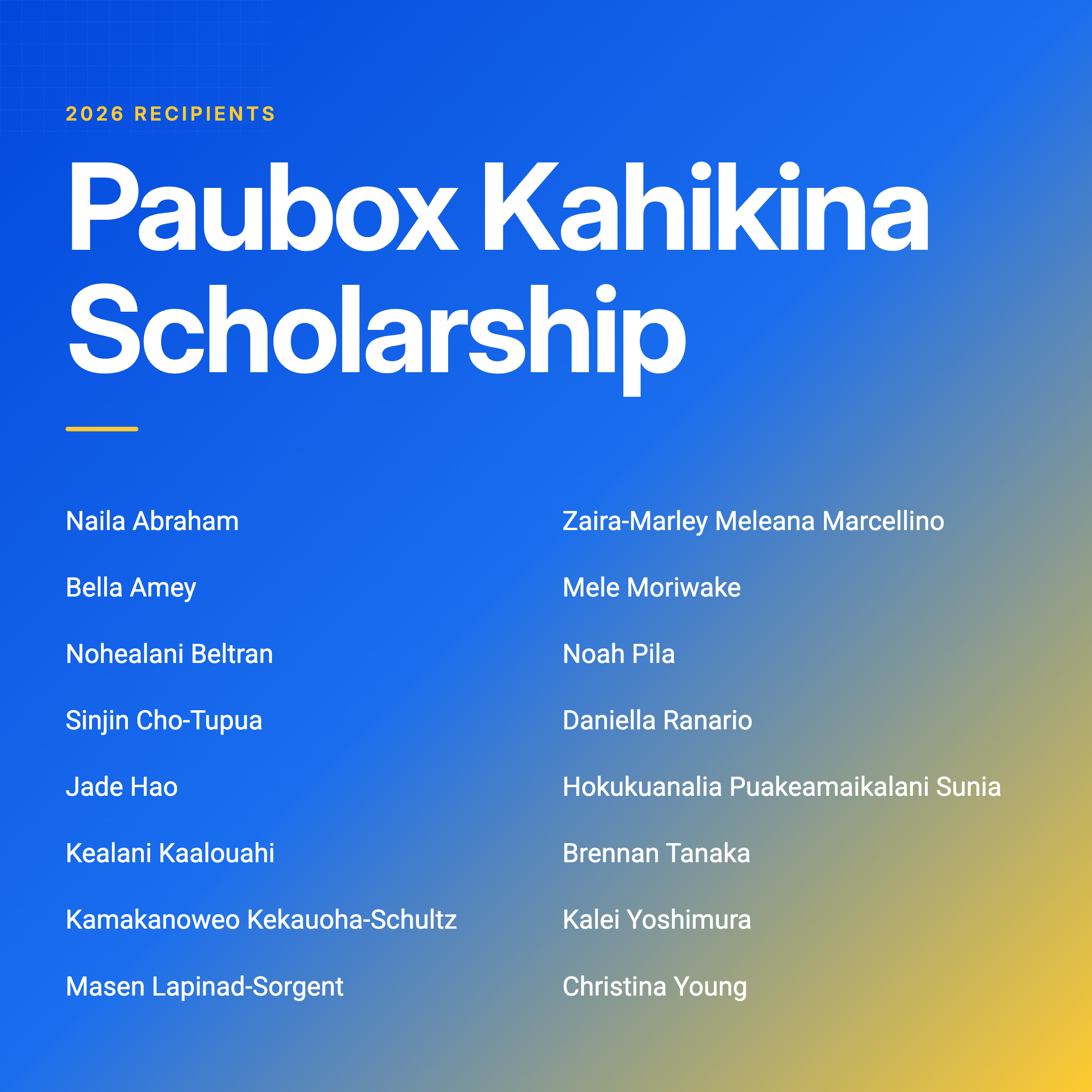 Paubox Kahikina Scholarship Recipients 2026