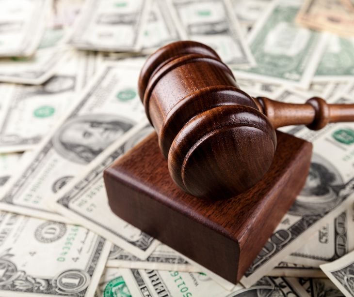 law gavel on money bills