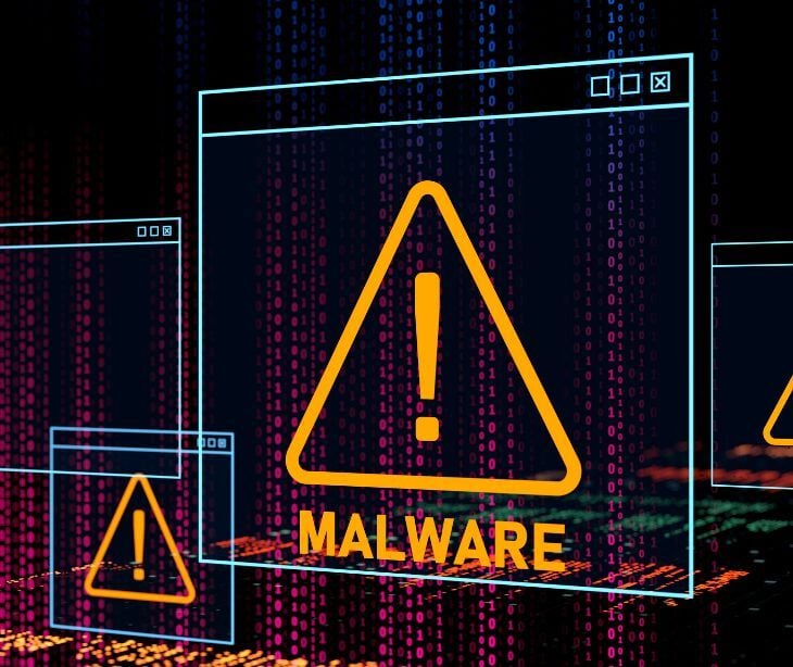 Image of a warning sign that says "malware." 