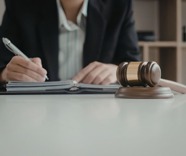 Image of paperwork and a gavel. 