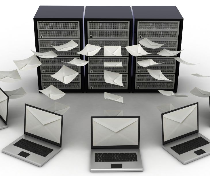 laptop computers sending emails to a server