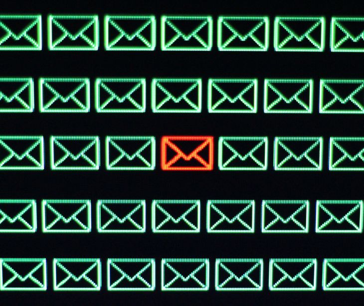 rows of email icons one red