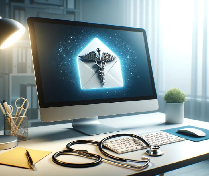 computer screen with stethoscope and caduceus