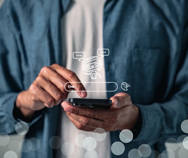 Image of someone typing on a phone that has an AI chatbox open. 
