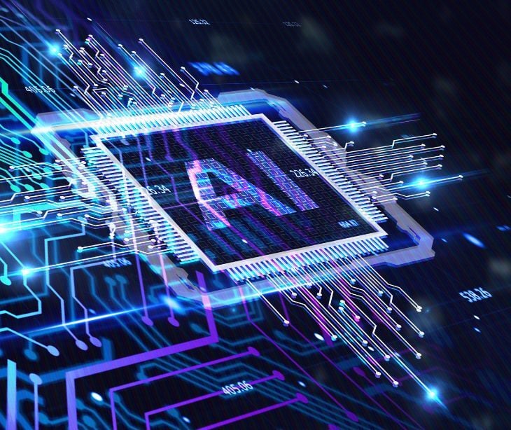 Image of a computer chip that reads "AI"