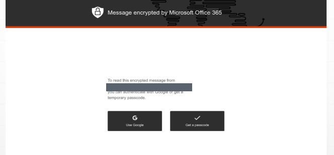 Microsoft 365 encrypted message portal asking the recipient to sign in with Google or request a temporary passcode