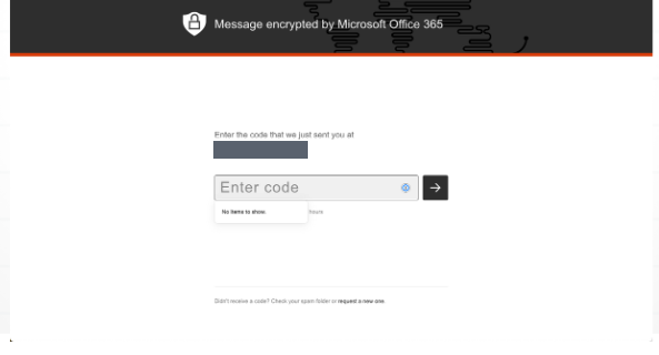 Microsoft 365 portal passcode entry screen telling the recipient to check their spam folder if no code arrives
