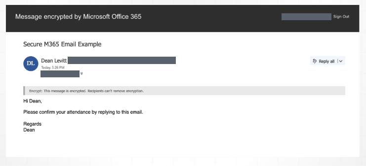 HIPAA compliant email finally readable inside the Microsoft 365 encrypted message portal after passcode authentication